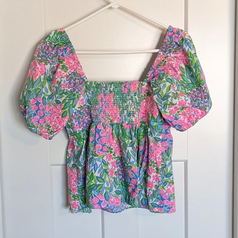 Lilly Pulitzer Kay Puff Sleeve Top - Multi A Cherry On Top Pattern sz 2